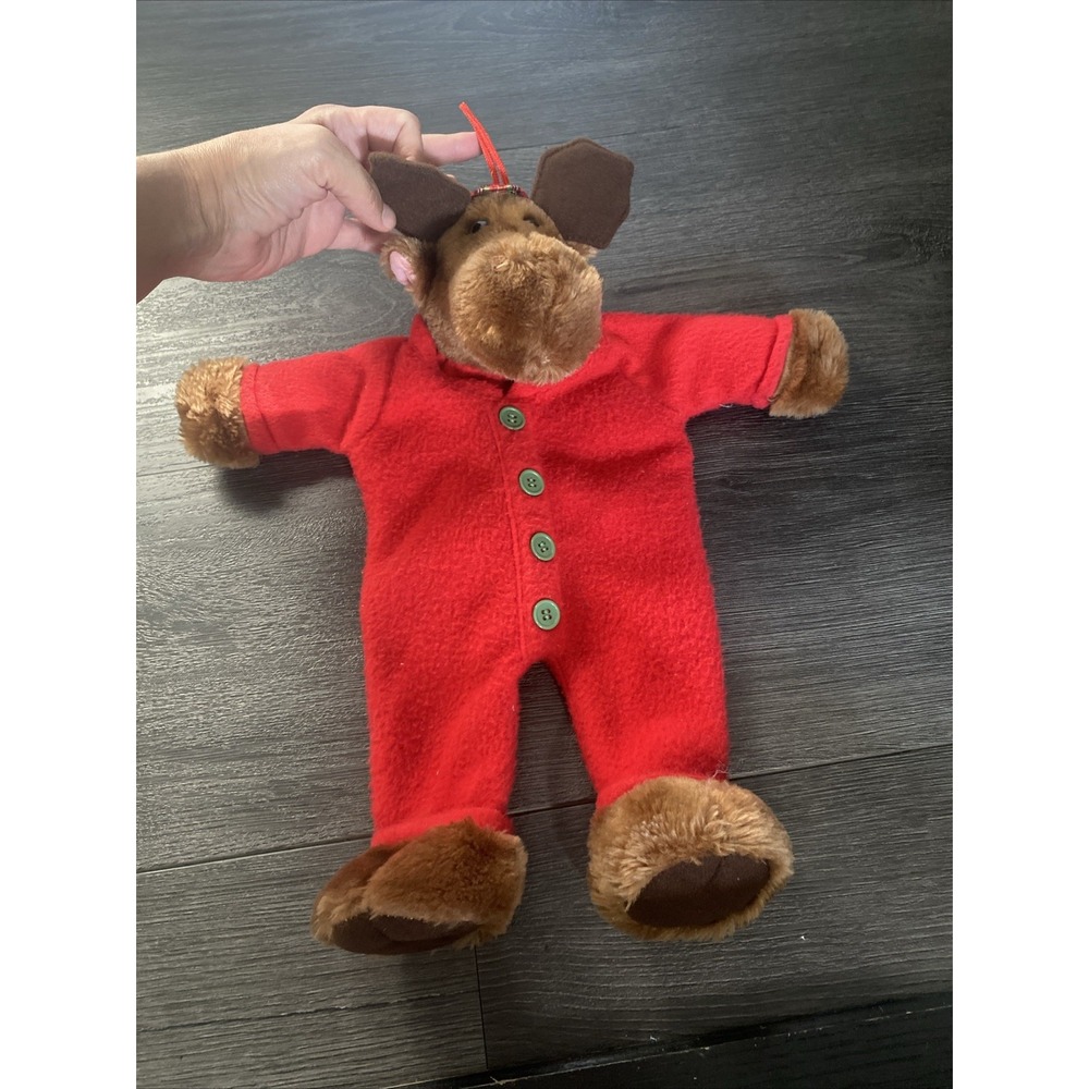 Vintage 3D Plush Christmas Stocking Moose In Red Pajamas Carousel Brand